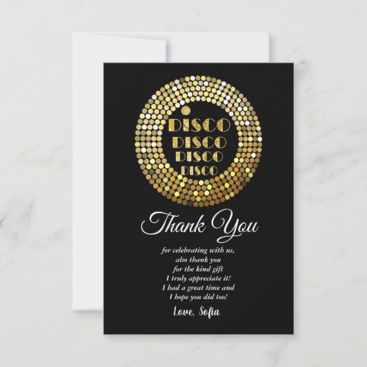 ディスコパーティ ダンスパーティ 70年代 ゴールド ディスコボール 招待状 (正面)