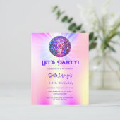 ディスコピンクのホログラフィック予算誕生日の招待状 (スタンド正面)