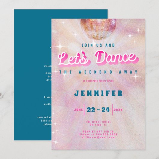 ディスコピンクティールレトロダンスバチェロレッテウィークエンド 招待状 (正面/裏面)