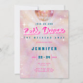 ディスコピンクティール（緑がかった色）レトロダンスバチェロレッテ週末 招待状 (正面)