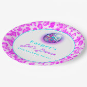 ディスコピンクヒョウ印刷レトロダンス誕生日 ペーパープレート (アングル)
