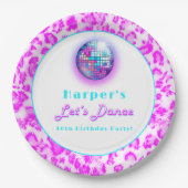ディスコピンクヒョウ印刷レトロダンス誕生日 ペーパープレート (正面)