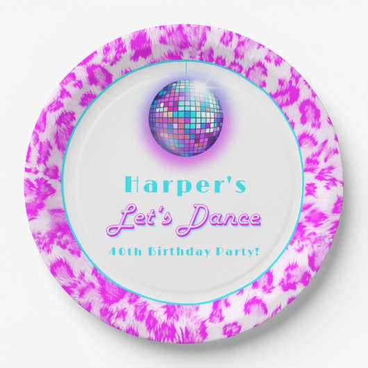 ディスコピンクヒョウ印刷レトロダンス誕生日 ペーパープレート (正面)