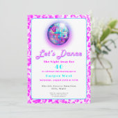 ディスコピンクヒョウ印刷レトロダンス誕生日 招待状 (スタンド正面)