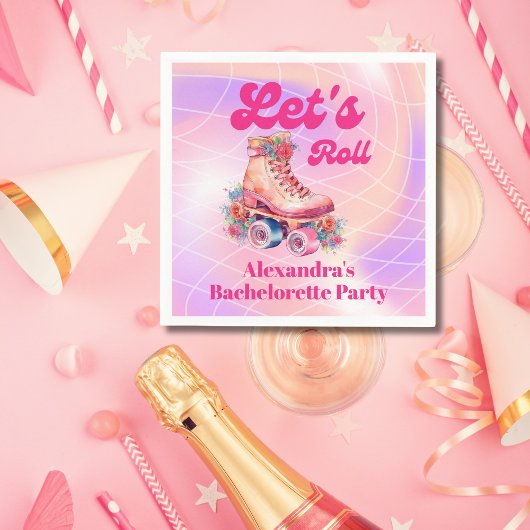 ディスコピンクレトロローラスケートで滑るバチェロレッテ部品 スタンダードカクテルナプキン