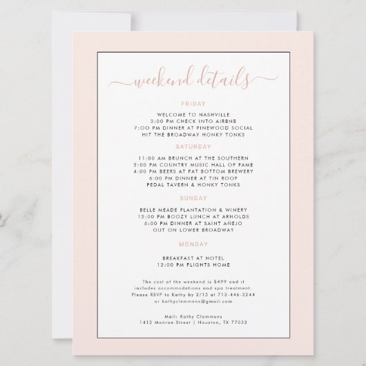 ディスコピンクレトロローラスケートで滑る |バチェロレッテ 招待状 (裏面)