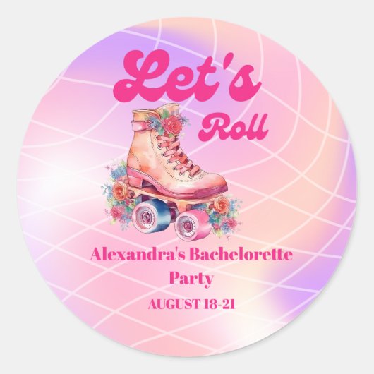 ディスコピンクレトロローラースケート独身最後の夜 ラウンドシール (正面)