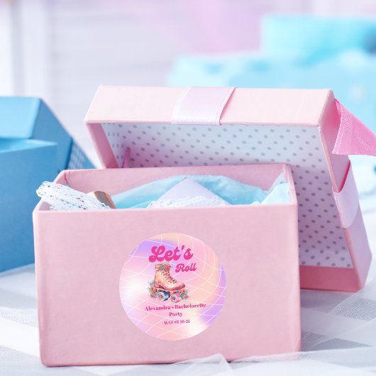 ディスコピンクレトロローラースケート独身最後の夜 ラウンドシール