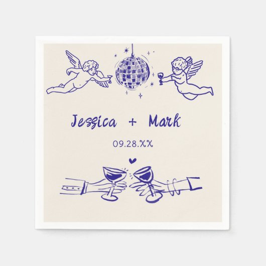 ディスコファンキーレトロハンドドロー結婚ズ・ナプキン スタンダードカクテルナプキン (正面)