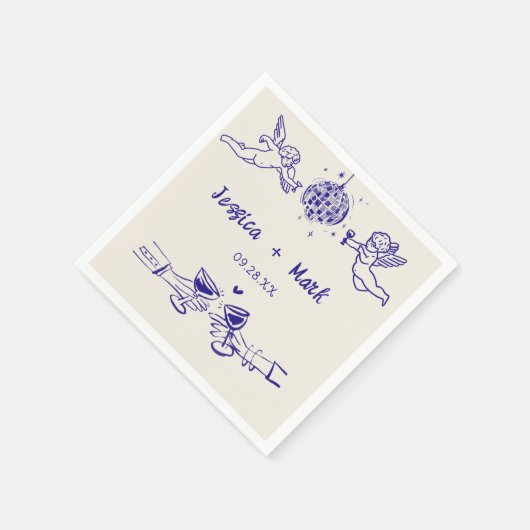 ディスコファンキーレトロハンドドロー結婚ズ・ナプキン スタンダードカクテルナプキン (角)