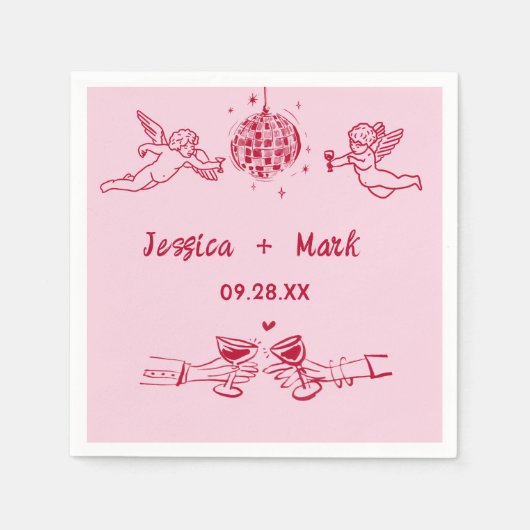 ディスコファンキーレトロハンドドロー結婚ズ・ナプキン スタンダードカクテルナプキン (正面)