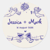 ディスコファンキー手描きウェディング ラウンドシール (正面)