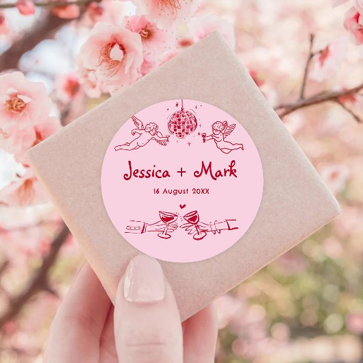 ディスコファンキー手描きウェディング ラウンドシール