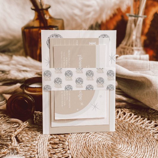 ディスコブライドレトロディスコボールブライダルシャワー 招待状ベリーバンド