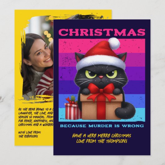 ディスコホリデー 面白い猫 レトロ クリスマス 写真 (正面/裏面)
