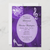 ディスコボールとスパークルヒール薄紫退職 招待状 (裏面)