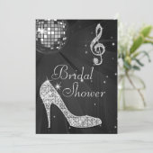 ディスコボールとスパークルヒール黒ブライダルシャワー 招待状 (スタンド正面)