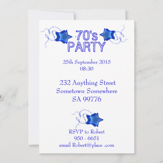 ディスコボールとレインボー・オブ・スターとの70年代の招待 招待状 (裏面)