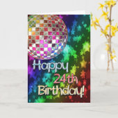 ディスコボールと星の虹と24歳の誕生日 カード (黄色い花)