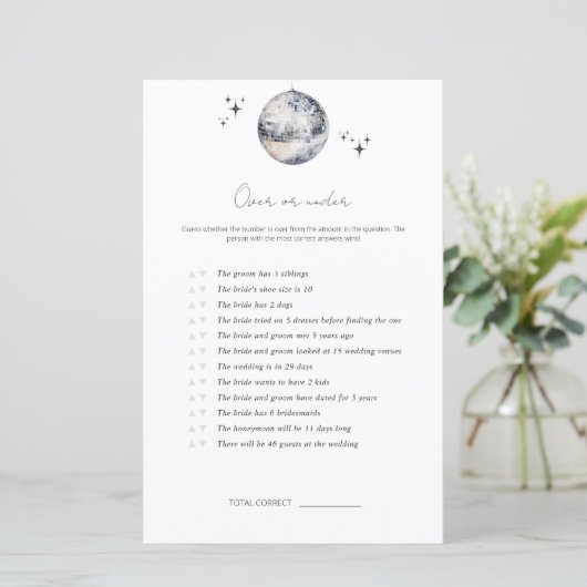 ディスコボールの上または下のブライダルシャワーゲーム (スタンド正面)