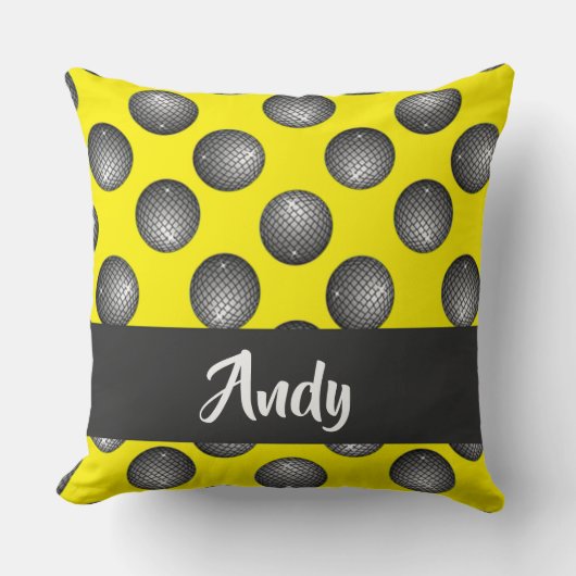 ディスコボールの黄色のパターン クッション (正面)