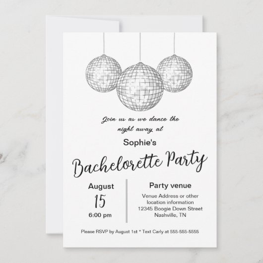 ディスコボールをテーマにしたバチェロレッテ 招待状 (正面)