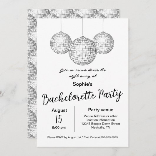 ディスコボールをテーマにしたバチェロレッテ 招待状 (正面/裏面)