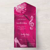 ディスコボールアンドヒールズピンク誕生日 オールインワン招待状 (内側)