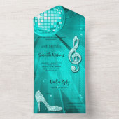 ディスコボールアンドヒールティール(緑がかった色)誕生日 オールインワン招待状 (内側)