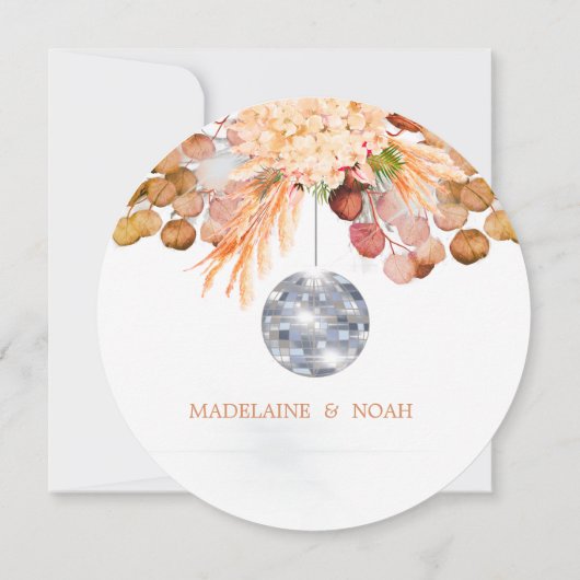 ディスコボールエレガントフローラシ結婚ックのリハーサル 招待状 (裏面)