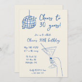 ディスコボールカクテルバースデーパーティーの招待 招待状 (正面/裏面)