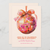 ディスコボールコケットボウバースデーパーティ招待状 招待状 (正面/裏面)