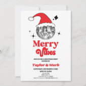 ディスコボールサンタハットレトロクリスマスホリデーパーティー 招待状 (正面)