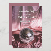 ディスコボールシルクピンク卒業パーティー 招待状 (正面/裏面)