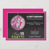 ディスコボールスイート16バースデーパーティ招待状(ピンク) 招待状 (正面/裏面)