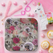 ディスコボールスカルとバラ ペーパープレート (パーティー)