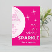 ディスコボールスパークルフォイルホリデーカード ホットピンク 箔シーズンカード (立ち正面)