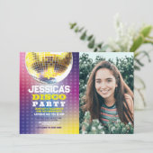 ディスコボールダンスフォトパーティー誕生日招待状女の子 招待状 (スタンド正面)