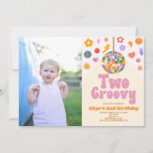 ディスコボールツーグルービー写真2nd誕生日パーティー 招待状 (正面)