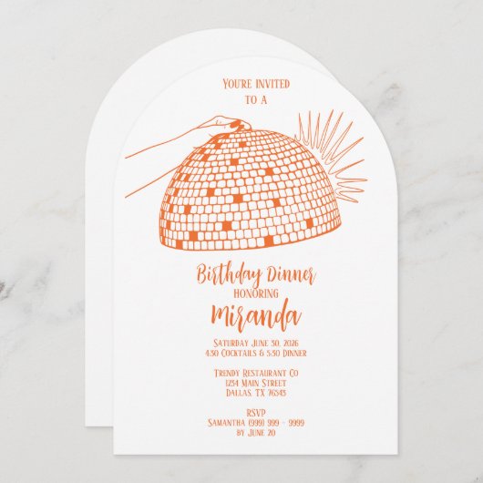 ディスコボールディナーオレンジ招待状 招待状 (正面/裏面)