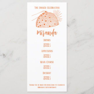 ディスコボールディナーメニューオレンジ メニュー