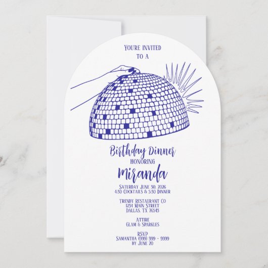 ディスコボールディナー招待状 青 招待状 (正面)