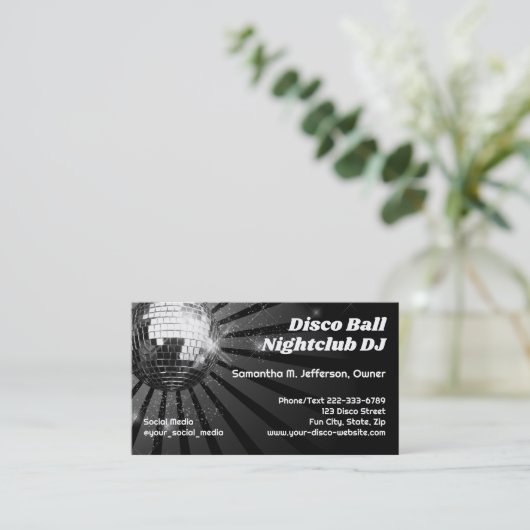 ディスコボールナイトクラブDJディスクジョッキーダンスパーティー 名刺 (スタンド正面)
