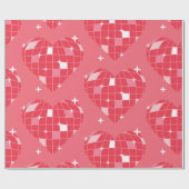 ディスコボールバレンタイン1970年代ピンクハート ラッピングペーパー (フラット)