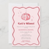 ディスコボールパンプキンさくらんぼピンクウェディングシャワー 招待状 (正面)