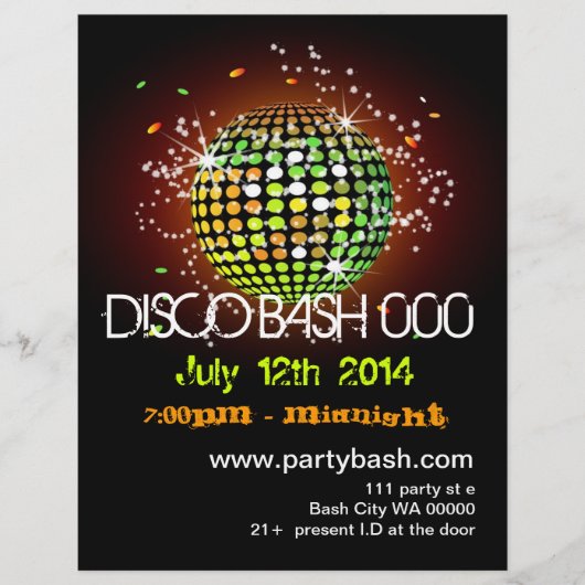 ディスコボールパーティーフライヤー招待状 チラシ (正面)