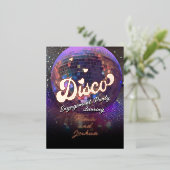 ディスコボールパープル婚約カップルのダンスパーティー 箔招待状ポストカード (立ち正面)