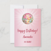 ディスコボールピンクガールハッピーバースデー カード (正面)