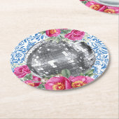 ディスコボールピンクフローラブルータイル ラウンドペーパーコースター (アングル)