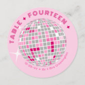 ディスコボールピンクラウンド結婚のテーブル番号カード セーブザデート (裏面)